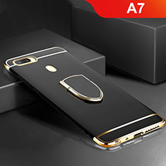 Coque Bumper Luxe Metal et Plastique Etui Housse avec Support Bague Anneau A02 pour Oppo A7 Noir