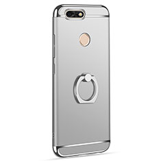 Coque Bumper Luxe Metal et Plastique Etui Housse avec Support Bague Anneau A06 pour Huawei Enjoy 7 Argent