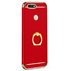 Coque Bumper Luxe Metal et Plastique Etui Housse avec Support Bague Anneau A06 pour Huawei Enjoy 7 Rouge