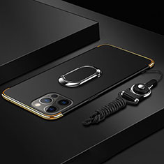 Coque Bumper Luxe Metal et Plastique Etui Housse avec Support Bague Anneau et Laniere pour Apple iPhone 14 Pro Max Noir