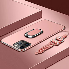 Coque Bumper Luxe Metal et Plastique Etui Housse avec Support Bague Anneau et Laniere pour Apple iPhone 14 Pro Max Rouge