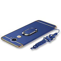 Coque Bumper Luxe Metal et Plastique Etui Housse avec Support Bague Anneau et Laniere pour Huawei Enjoy 7 Plus Bleu