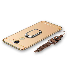 Coque Bumper Luxe Metal et Plastique Etui Housse avec Support Bague Anneau et Laniere pour Huawei Enjoy 7 Plus Or