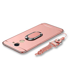 Coque Bumper Luxe Metal et Plastique Etui Housse avec Support Bague Anneau et Laniere pour Huawei Enjoy 7 Plus Or Rose