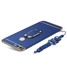 Coque Bumper Luxe Metal et Plastique Etui Housse avec Support Bague Anneau et Laniere pour Huawei Enjoy 8 Plus Bleu