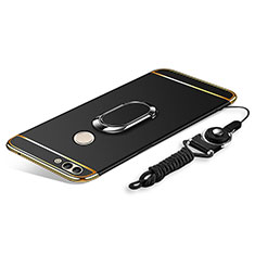 Coque Bumper Luxe Metal et Plastique Etui Housse avec Support Bague Anneau et Laniere pour Huawei Enjoy 8 Plus Noir