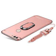 Coque Bumper Luxe Metal et Plastique Etui Housse avec Support Bague Anneau et Laniere pour Huawei Enjoy 8 Plus Or Rose