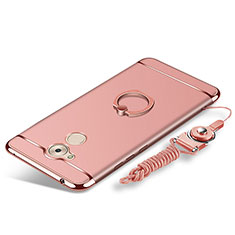 Coque Bumper Luxe Metal et Plastique Etui Housse avec Support Bague Anneau et Laniere pour Huawei Honor 6C Or Rose