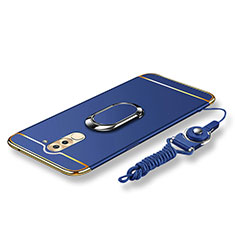 Coque Bumper Luxe Metal et Plastique Etui Housse avec Support Bague Anneau et Laniere pour Huawei Honor 6X Bleu