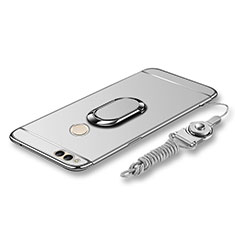 Coque Bumper Luxe Metal et Plastique Etui Housse avec Support Bague Anneau et Laniere pour Huawei Honor 7X Argent