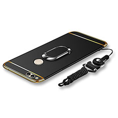 Coque Bumper Luxe Metal et Plastique Etui Housse avec Support Bague Anneau et Laniere pour Huawei Honor 7X Noir