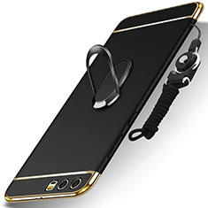 Coque Bumper Luxe Metal et Plastique Etui Housse avec Support Bague Anneau et Laniere pour Huawei Honor 9 Noir