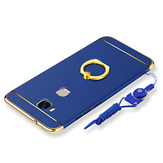 Coque Bumper Luxe Metal et Plastique Etui Housse avec Support Bague Anneau et Laniere pour Huawei Honor Play 5X Bleu