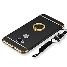 Coque Bumper Luxe Metal et Plastique Etui Housse avec Support Bague Anneau et Laniere pour Huawei Honor Play 5X Noir