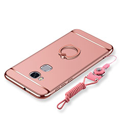 Coque Bumper Luxe Metal et Plastique Etui Housse avec Support Bague Anneau et Laniere pour Huawei Honor Play 5X Or Rose