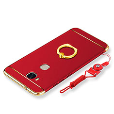 Coque Bumper Luxe Metal et Plastique Etui Housse avec Support Bague Anneau et Laniere pour Huawei Honor Play 5X Rouge