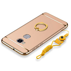 Coque Bumper Luxe Metal et Plastique Etui Housse avec Support Bague Anneau et Laniere pour Huawei Honor X5 Or