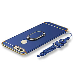 Coque Bumper Luxe Metal et Plastique Etui Housse avec Support Bague Anneau et Laniere pour Huawei Nova 2 Plus Bleu