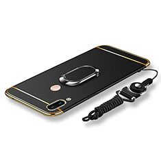 Coque Bumper Luxe Metal et Plastique Etui Housse avec Support Bague Anneau et Laniere pour Huawei Nova 3e Noir