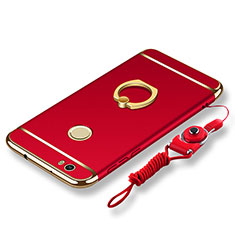 Coque Bumper Luxe Metal et Plastique Etui Housse avec Support Bague Anneau et Laniere pour Huawei Nova Rouge