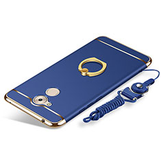 Coque Bumper Luxe Metal et Plastique Etui Housse avec Support Bague Anneau et Laniere pour Huawei Nova Smart Bleu