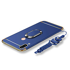 Coque Bumper Luxe Metal et Plastique Etui Housse avec Support Bague Anneau et Laniere pour Huawei P20 Lite Bleu