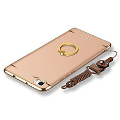 Coque Bumper Luxe Metal et Plastique Etui Housse avec Support Bague Anneau et Laniere pour Huawei P8 Lite Or