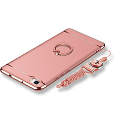 Coque Bumper Luxe Metal et Plastique Etui Housse avec Support Bague Anneau et Laniere pour Huawei P8 Lite Or Rose