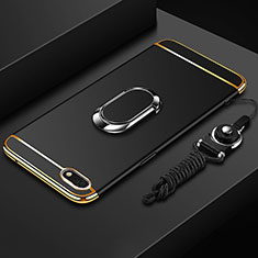 Coque Bumper Luxe Metal et Plastique Etui Housse avec Support Bague Anneau et Laniere pour Huawei Y5 (2018) Noir