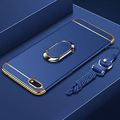 Coque Bumper Luxe Metal et Plastique Etui Housse avec Support Bague Anneau et Laniere pour Huawei Y5 Prime (2018) Bleu