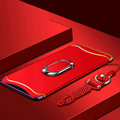 Coque Bumper Luxe Metal et Plastique Etui Housse avec Support Bague Anneau et Laniere pour Oppo Find X Rouge