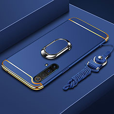 Coque Bumper Luxe Metal et Plastique Etui Housse avec Support Bague Anneau et Laniere pour Realme X50 5G Bleu