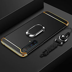 Coque Bumper Luxe Metal et Plastique Etui Housse avec Support Bague Anneau et Laniere pour Realme X50m 5G Noir