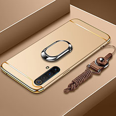 Coque Bumper Luxe Metal et Plastique Etui Housse avec Support Bague Anneau et Laniere pour Realme X50t 5G Or