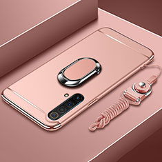 Coque Bumper Luxe Metal et Plastique Etui Housse avec Support Bague Anneau et Laniere pour Realme X50t 5G Or Rose