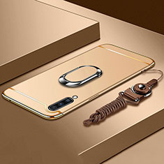 Coque Bumper Luxe Metal et Plastique Etui Housse avec Support Bague Anneau et Laniere pour Samsung Galaxy A70 Or