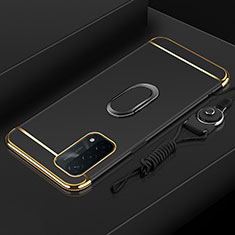 Coque Bumper Luxe Metal et Plastique Etui Housse avec Support Bague Anneau P01 pour Oppo A93 5G Noir