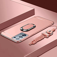 Coque Bumper Luxe Metal et Plastique Etui Housse avec Support Bague Anneau pour Oppo Reno6 Pro 5G Or Rose