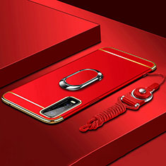 Coque Bumper Luxe Metal et Plastique Etui Housse avec Support Bague Anneau pour Vivo Y50t Rouge