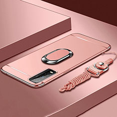 Coque Bumper Luxe Metal et Plastique Etui Housse avec Support Bague Anneau pour Vivo Y70t 5G Or Rose