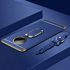 Coque Bumper Luxe Metal et Plastique Etui Housse avec Support Bague Anneau pour Xiaomi Redmi Note 9 5G Bleu