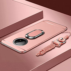 Coque Bumper Luxe Metal et Plastique Etui Housse avec Support Bague Anneau pour Xiaomi Redmi Note 9 5G Or Rose