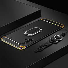 Coque Bumper Luxe Metal et Plastique Etui Housse avec Support Bague Anneau T01 pour Huawei Nova 5 Pro Noir