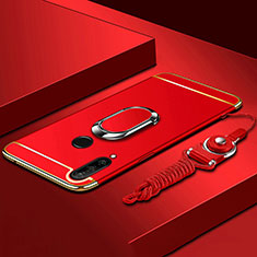 Coque Bumper Luxe Metal et Plastique Etui Housse avec Support Bague Anneau T01 pour Huawei P30 Lite XL Rouge
