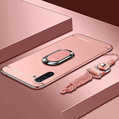 Coque Bumper Luxe Metal et Plastique Etui Housse avec Support Bague Anneau T01 pour Samsung Galaxy Note 10 Or Rose