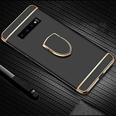 Coque Bumper Luxe Metal et Plastique Etui Housse avec Support Bague Anneau T01 pour Samsung Galaxy S10 Noir