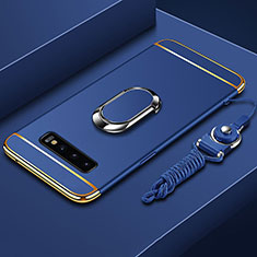Coque Bumper Luxe Metal et Plastique Etui Housse avec Support Bague Anneau T02 pour Samsung Galaxy S10 Plus Bleu