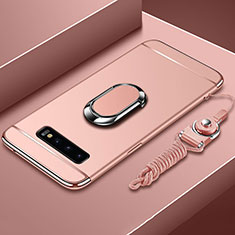 Coque Bumper Luxe Metal et Plastique Etui Housse avec Support Bague Anneau T02 pour Samsung Galaxy S10 Plus Or Rose