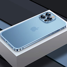 Coque Bumper Luxe Metal et Plastique Etui Housse QC3 pour Apple iPhone 13 Pro Bleu