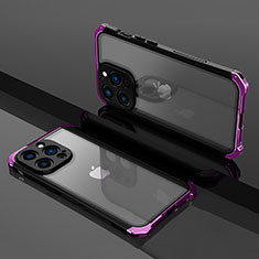 Coque Bumper Luxe Metal et Plastique Etui Housse SQ1 pour Apple iPhone 13 Pro Max Violet